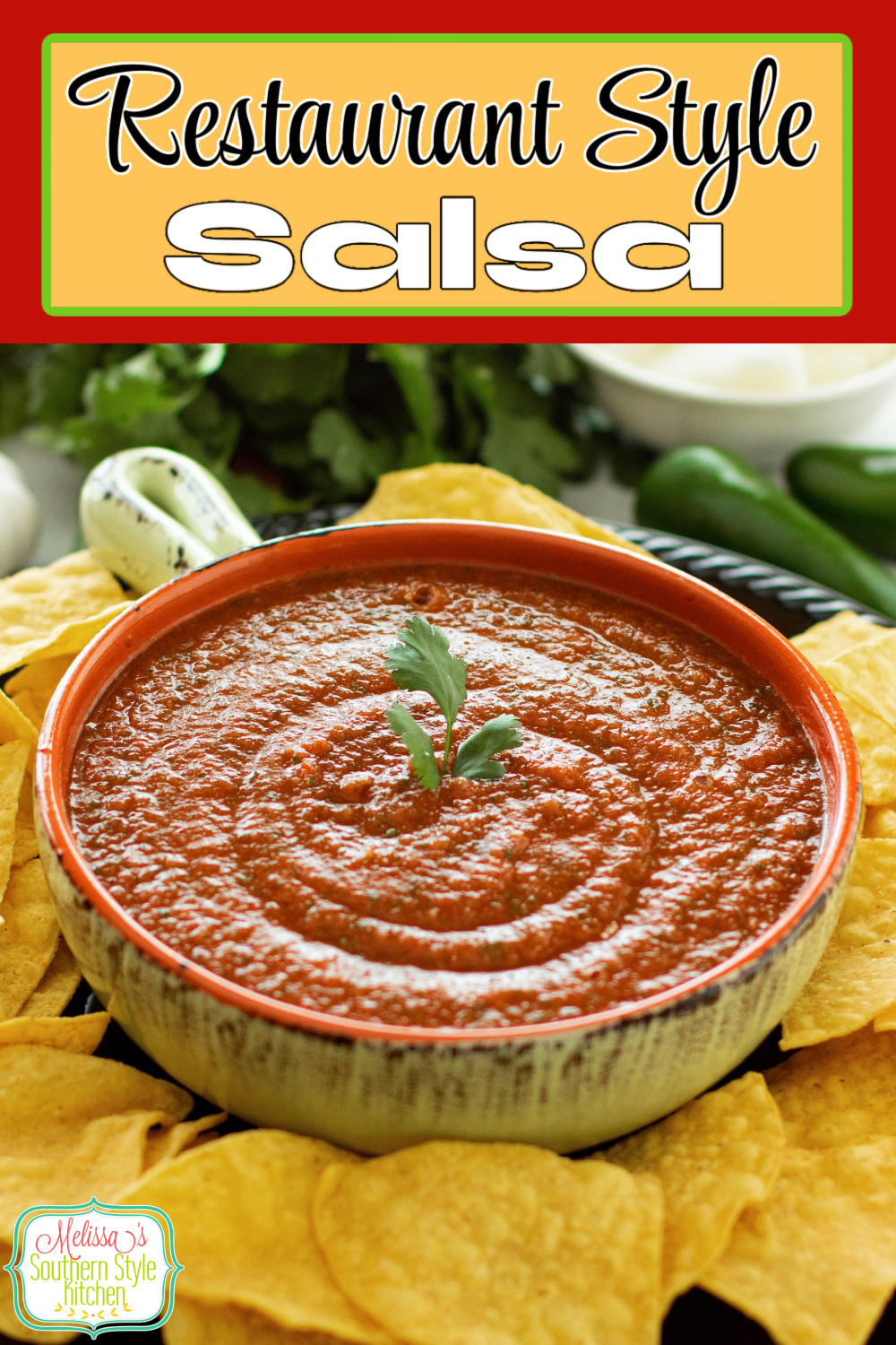 This Restaurant Style Salsa recipe can be served with tortilla chips or any of your Mexican favorites #salsa #restaurantsalsa #salsarecipes #easysalsarecipe #bestsalsarecipe #tomatosalsa via @melissasssk