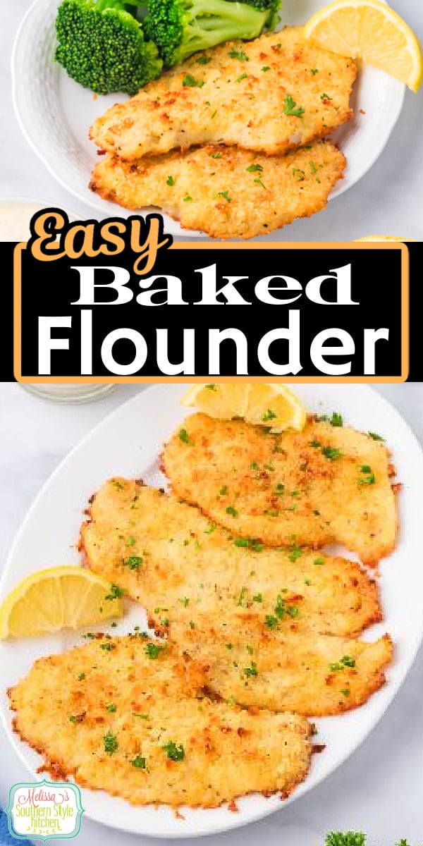 This crispy Baked Flounder recipe is made on a sheet pan in the oven for quick dinner preparation and easy cleanup too. #flounderrecipes #easybakedflounder #seafoodrecipes #southernstylerecipes #easydinnerideas #30minutemeals #tartersauce #fishrecipes via @melissasssk