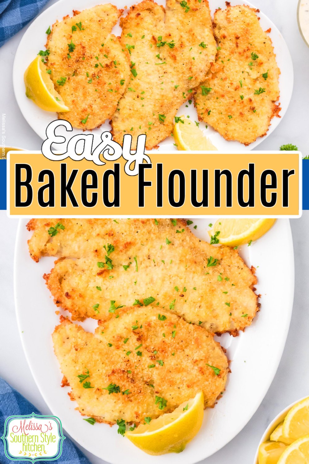 This crispy Baked Flounder recipe is made on a sheet pan in the oven for quick dinner preparation and easy cleanup too. #flounderrecipes #easybakedflounder #seafoodrecipes #southernstylerecipes #easydinnerideas #30minutemeals #tartersauce #fishrecipes via @melissasssk