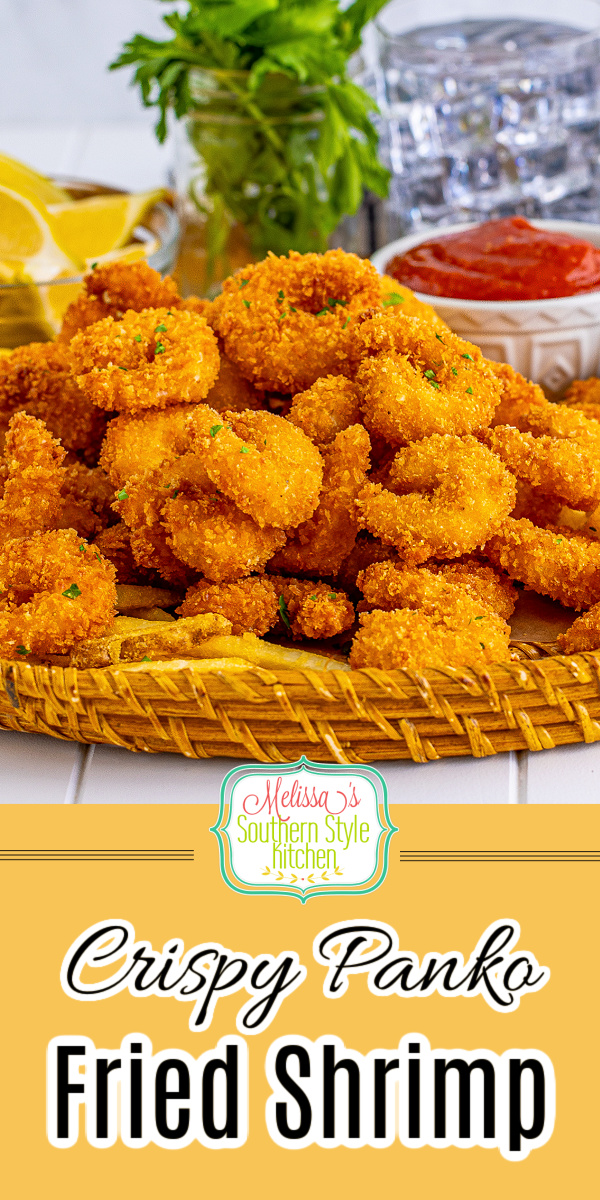 This Crispy Panko Fried Shrimp recipe can be served as an appetizer or a main dish entree for your next seafood feast at home #shrimprecipes #pankoshrimp #friedshirmprecipe #easyshrimprecipes #friedshrimp #southernshrimprecipes #shrimpappetizers