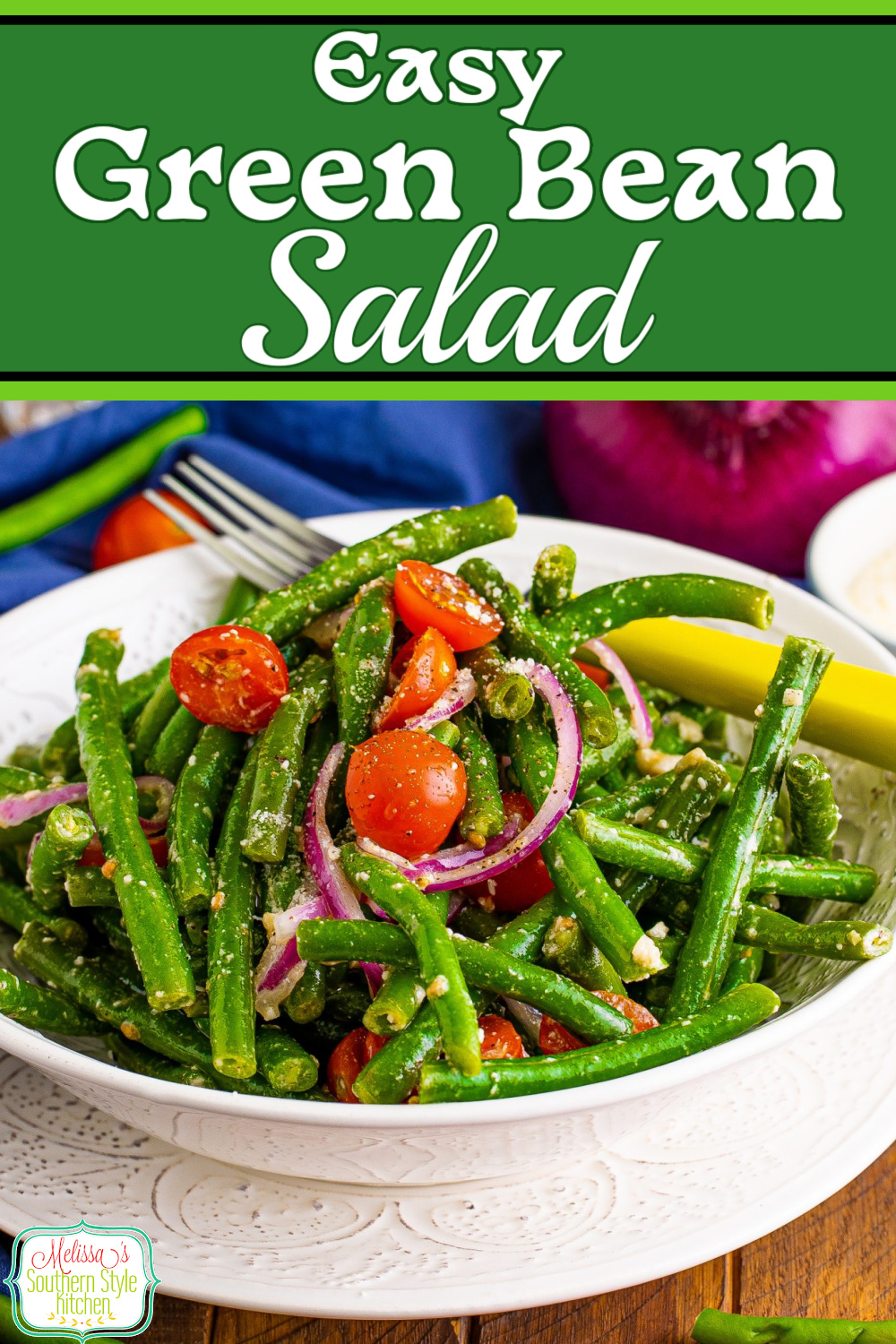 This fresh Green Bean Salad recipe is a spectacular side dish option for the holidays, backyard picnics and potluck parties #greenbeans #greenbeansalad #saladrecipes #southerngreenbeans #easysaladrecipes #vegetarianrecipes #greenbeanrecipes