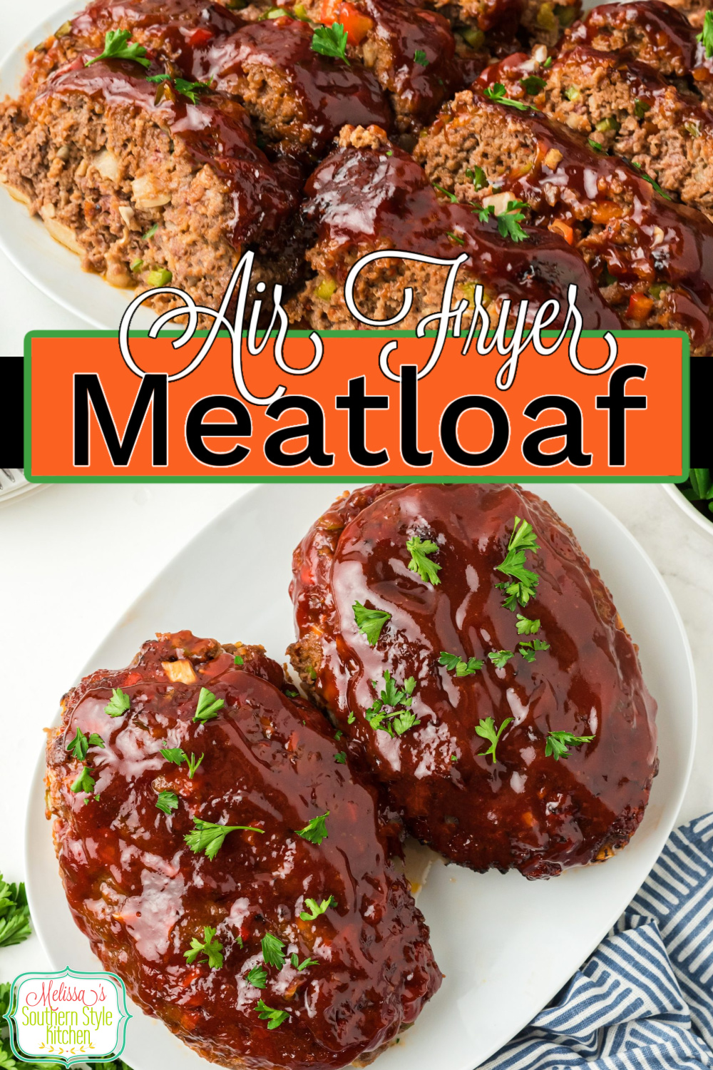 This juicy Southern style Air Fryer Meatloaf recipe is topped with a sweet and tangy tomato glaze. Bonus, oven instructions included! #airfryerrecipes #airfryermeatloaf #southernmeatloafrecipe #easymeatloafrecipe #easygroundbeefrecipes #meatloaf #bestairfryerrecipes via @melissasssk