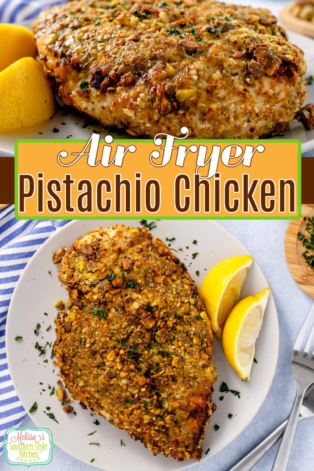 Make this Pistachio Crusted Chicken in an Air Fryer or the Oven #pistachiochicken #easychickenrecipes #chickenbreastrecipes #chickenthighs #airfryerrecipes #easyrecipes #pistachios #friedchickenrecipes via @melissasssk