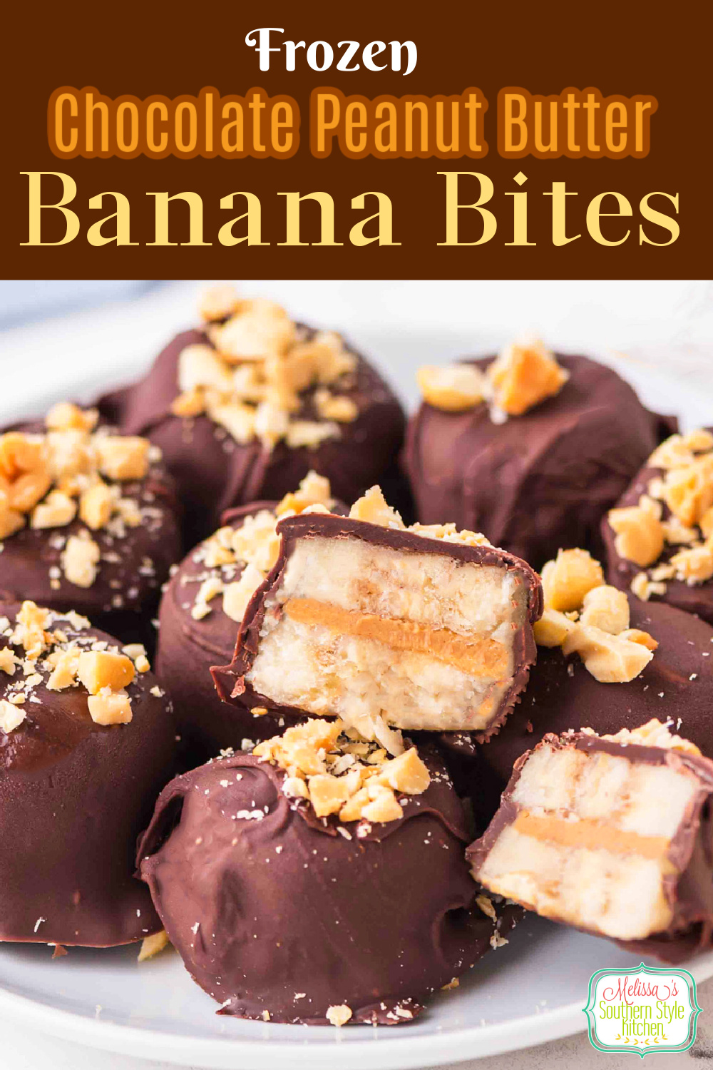 These frozen Chocolate Peanut Butter Banana Bites are perfectly portioned for a two bite way to satisfy your sweets craving #bananas #bananabites #chocolatebananas #frozendesserts #frozenbananas #peanutbutter #peanutbutterbananas #sweets #easydessertrecipes