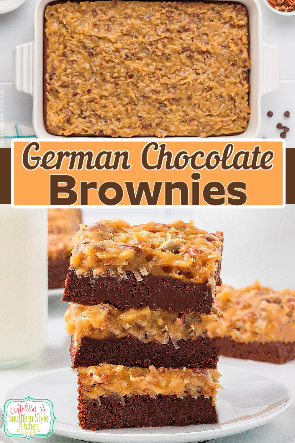 This German Chocolate Brownies recipe is the only one you'll ever need! They're rich and fudgy making them the ultimate handheld dessert #germanchocolatecake #brownies #germanchocolatebrownies #germanchocolate #easybrownies #browniesrecipes #homemadebrownies #germanchocolatefrosting via @melissasssk
