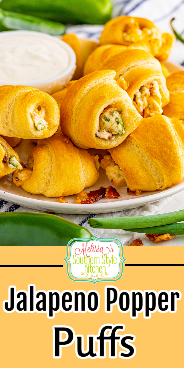 These easy Jalapeno Popper Puffs are stuffed with the same flavors featured in jalapeno poppers wrapped-up in crescent dough. #jalapenopoppers #puffs #bakedjalapenopoppers #crescentrolls #recipesusingcrescentrolls #easypoppersrecipe via @melissasssk