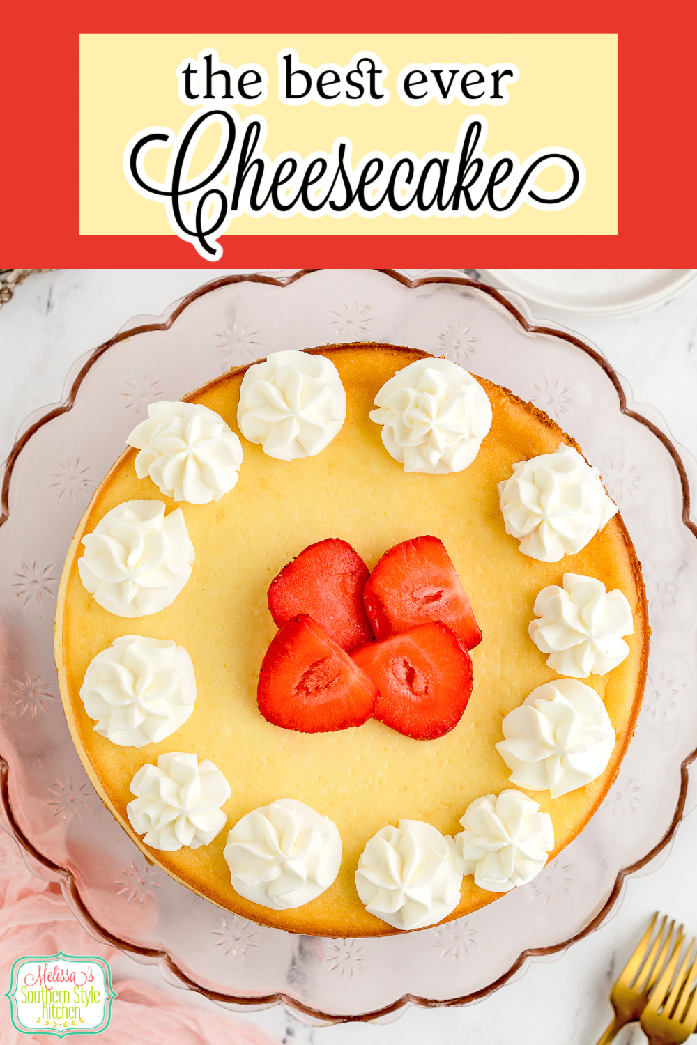 This vanilla Cheesecake Recipe can be garnished with macerated berries such as blueberries, strawberries or your favorite pie filling. #cheesecake #newyorkcheesecake #cheesecakerecipe #dessert #bestcheesecakerecipe #vanillacheesecake