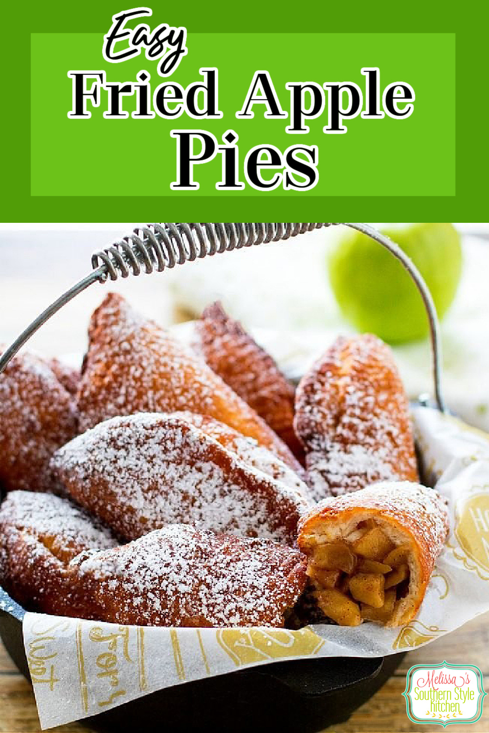 Enjoy these Easy Fried Apple Pies with a dusting of powdered sugar for breakfast, brunch or dessert #friedapplepies #applepie #friedpies #apples #appledesserts #breakfast #brunch #southernfood #southernrecipes #desserts #dessertfoodrecipes