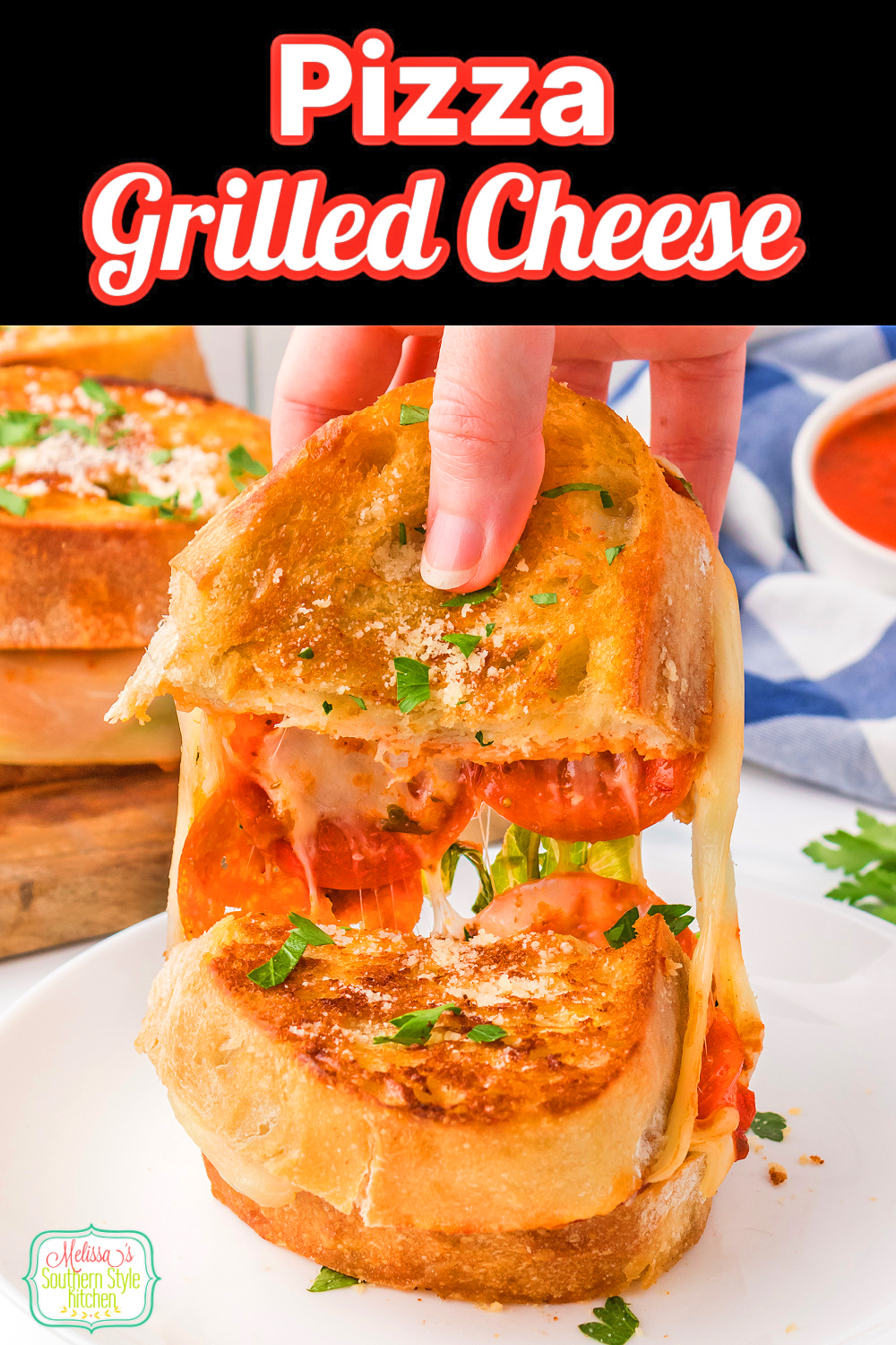 This Pizza Grilled Cheese recipe features an unexpected layer of romaine that adds crunch and texture to complete the flavor profile #pizzarecipes #pepperonipizza #pizzagrilledcheese #grilledcheese #grilledcheeserecipe #easygrilledcheeserecipes #pizzagrilled cheese via @melissasssk