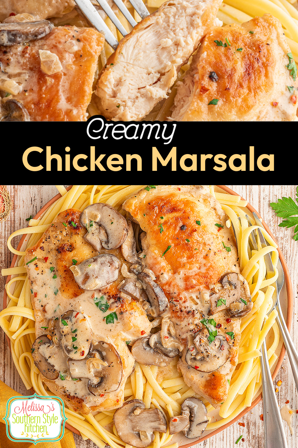 This Chicken Marsala recipe is perfectly rich and decadent #chickenrecipes #chickenmarsala #easychickenrecipes #chickenbreasts #chickenbreastrecipes #Italian #Italianrecipes #creminimushrooms via @melissasssk