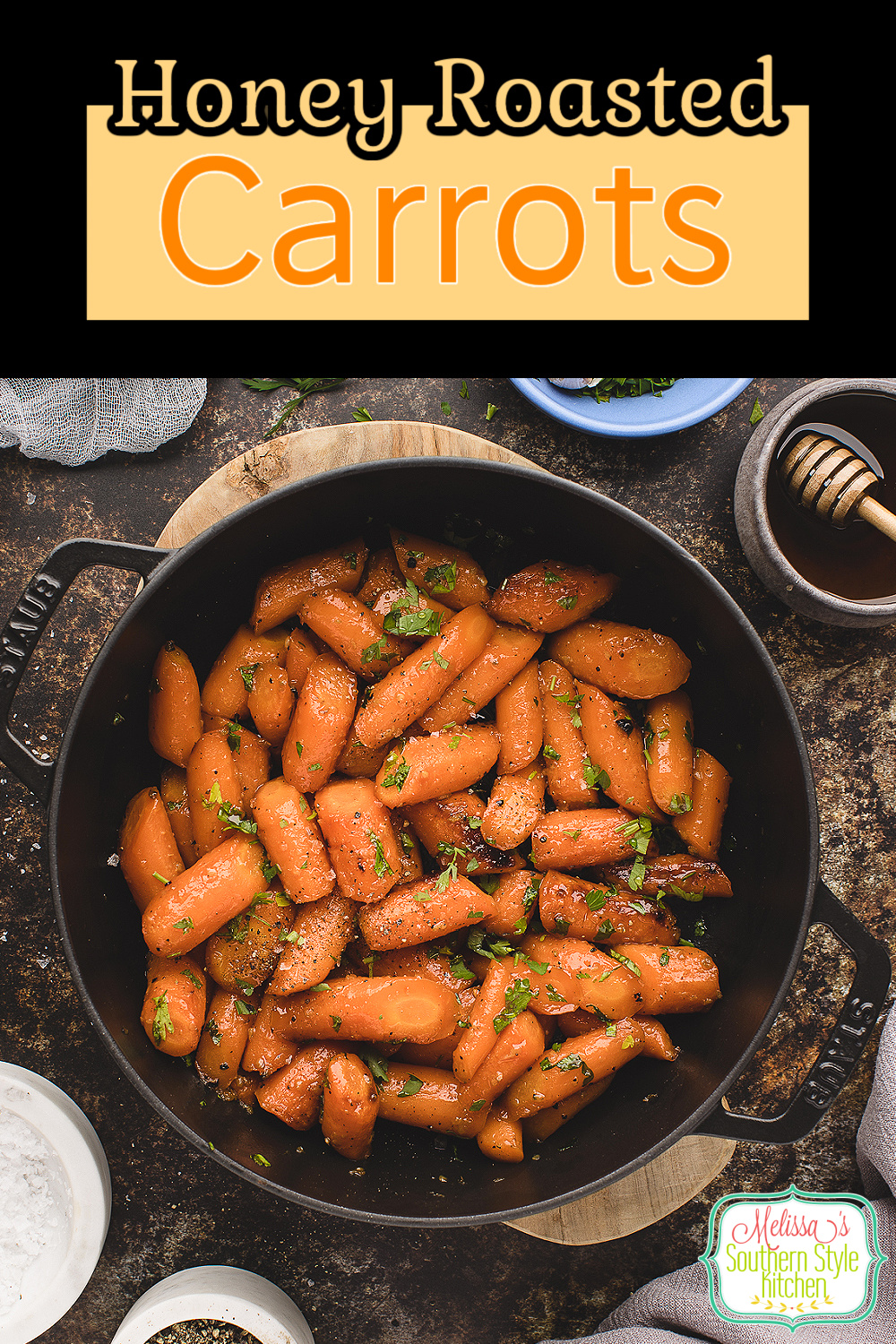 This recipe for Honey Roasted Carrots features a sweet honey butter glaze and simple seasonings to bring out the natural roasted flavor #roastedcarrots #honeyroastedcarrots #glazedcarrots #carrotrecipes #howtoroastcarrots #honeybutterglaze