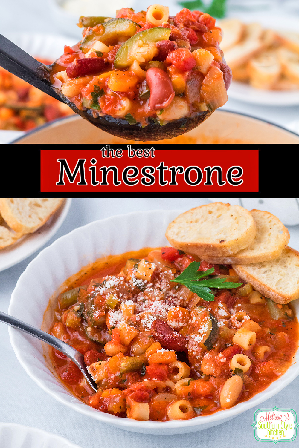This Homemade Minestrone Recipe is packed with vibrant colors and fresh flavors making this one pot meal a winner any day of the week #minestronerecipe #easyminestrone #soup #souprecipes #meatlesssouprecipes #bestminestrone #vegetablesoup #ditilinipasta
