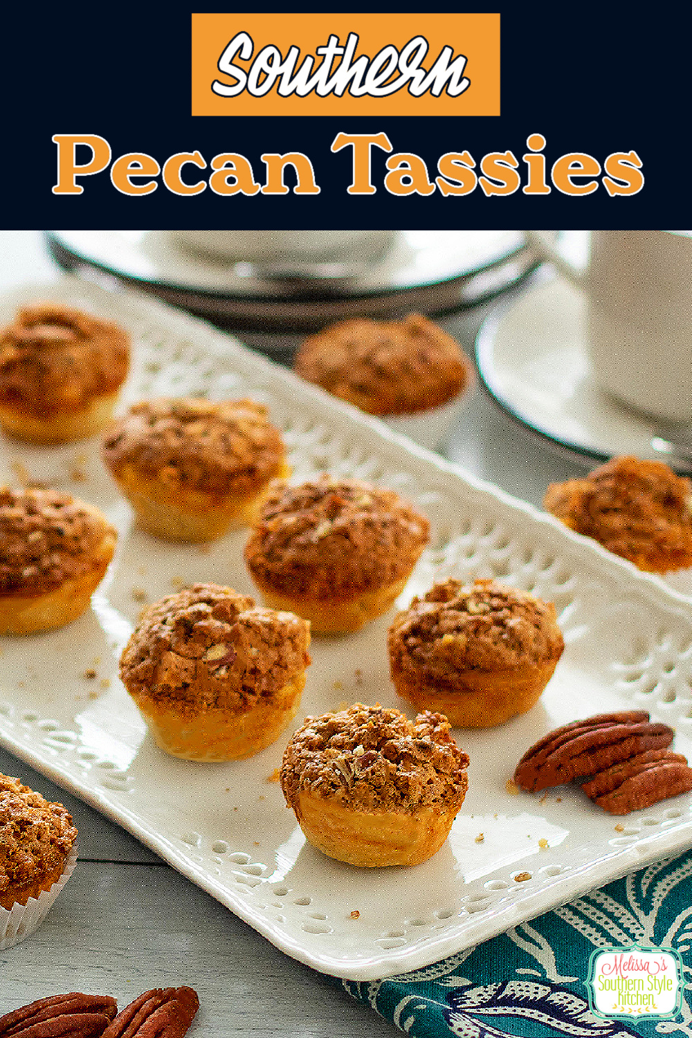 These two bite Southern Pecan Tassies are perfect for holidays, tea parties and any event when bite size sweets are on the menu #pecantassies #pecancookies #pecanpie #pecandesserts #minidesserts #tassies #tassierecipes