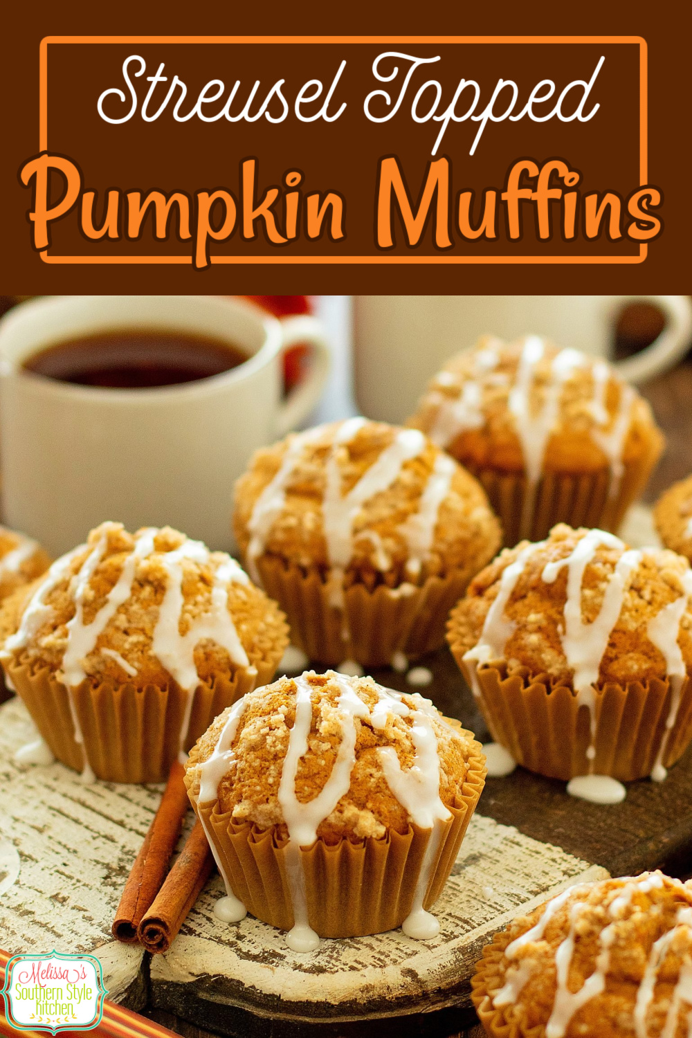 Enjoy these Pumpkin Muffins with Streusel Topping with a cup of Joe or hot tea #pumpkinmuffins #pumpkinrecipes #pumpkindesserts #easymuffins #muffinrecipes #easypumpkinrecipes #streuselmuffins #pumpkin via @melissasssk