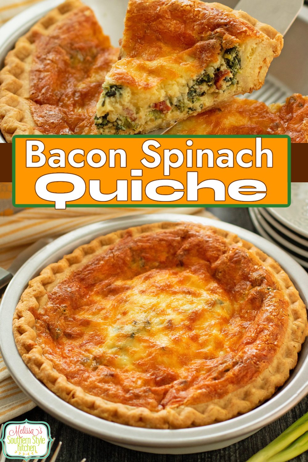 This easy Bacon Spinach Quiche recipe is ideal for weekend brunches and special holiday gatherings #quicherecipes #spinachquiche #baconquiche #baconspinachquiche #brunchrecipes #baconrecipes #easyquicherecipes via @melissasssk