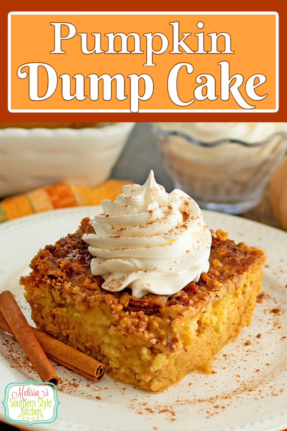 This easy Pumpkin Dump Cake is sprinkled with an irresistible praline pecan topping ideal for fall and holiday gatherings #pumpkincake #pumpkindumpcake #dumpcakerecipes #pralinepecans #thanksgivingdesserts #easydumpcakerecipes via @melissasssk