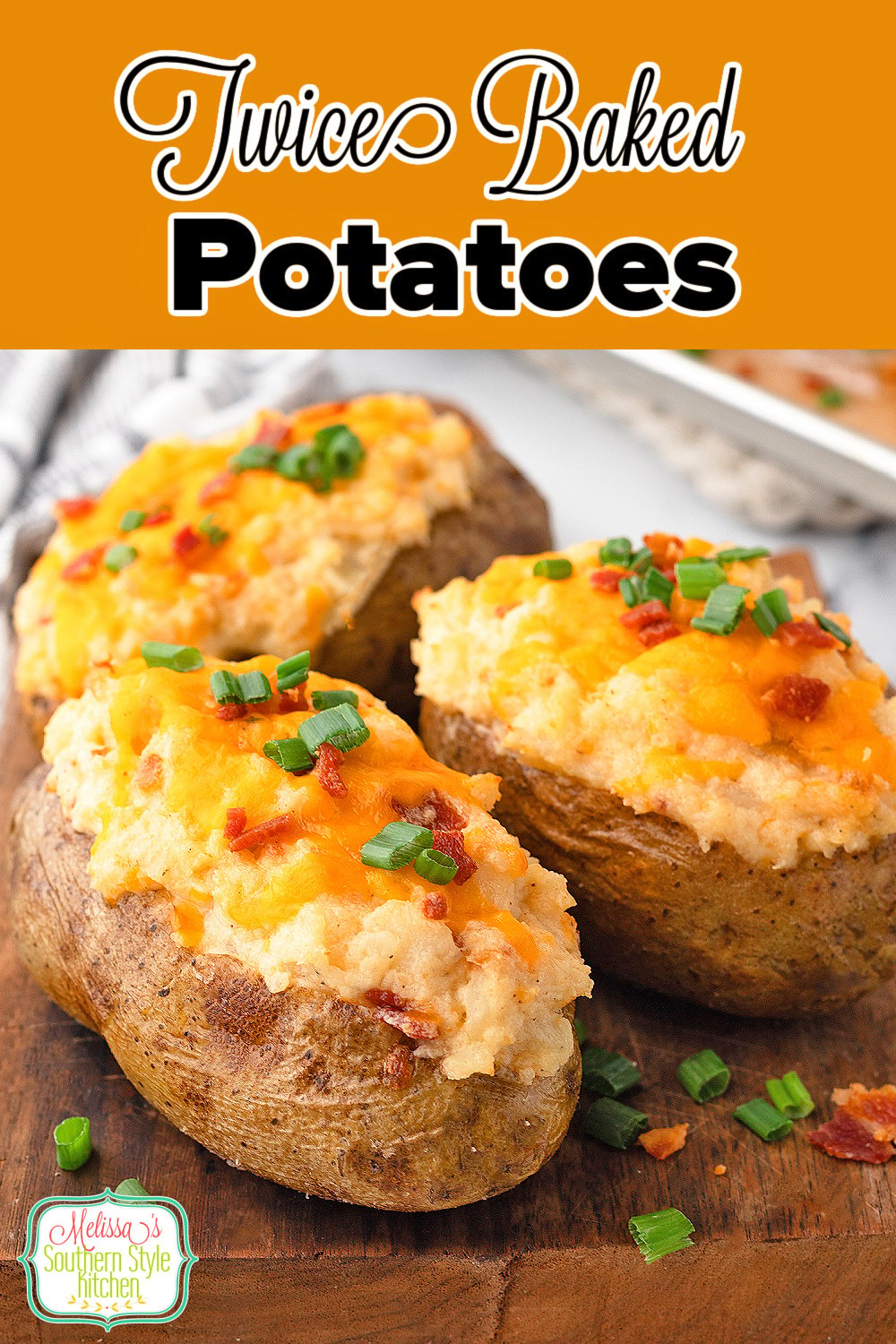 This Twice Baked Potatoes recipe features baked potatoes that are perfectly seasoned and filled with cheddar cheese and smoky bacon. #potatoes #twicebakedpotato #potatorecipes #besttwicebakedpotatoes #bakedpotatoes #cheesypotatoes #easypotatorecipes