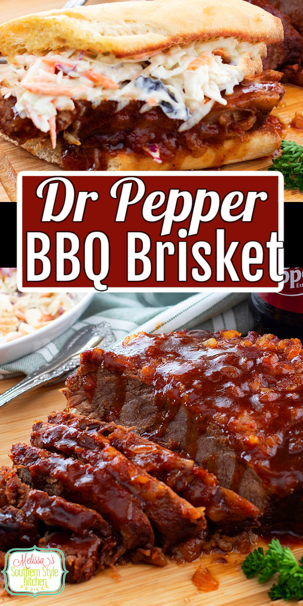 This tender oven braised Beef Brisket Recipe is smothered with an easy Dr Pepper barbecue sauce and cooked low and slow in the oven. #braisedbeefbrisket #cornedbeef #beefbrisketrecipes #ovenbeefbrisket #drpepper #drpepperbarbecue #barbecue #barbecuesauce