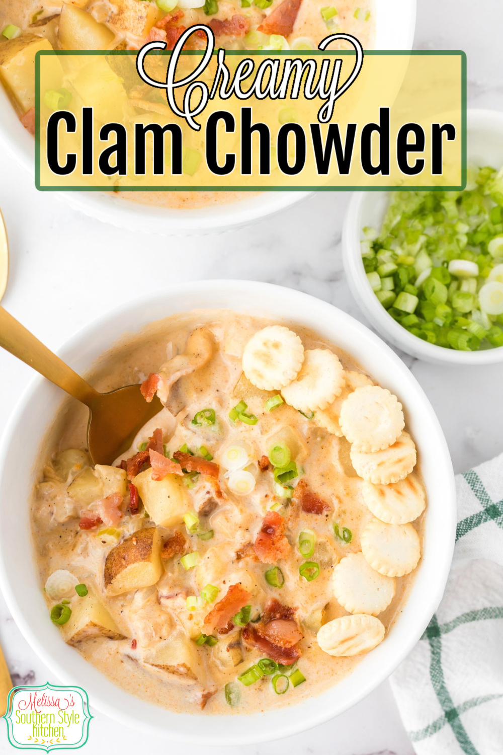 Treat the family to a steamy bowl of this creamy Southern style Clam Chowder at home #clamchowder #southernstyle #southernchowderrecipes #easyclamchowder #clamsrecipes #seafoodchowder #clamchowderrecipe via @melissasssk