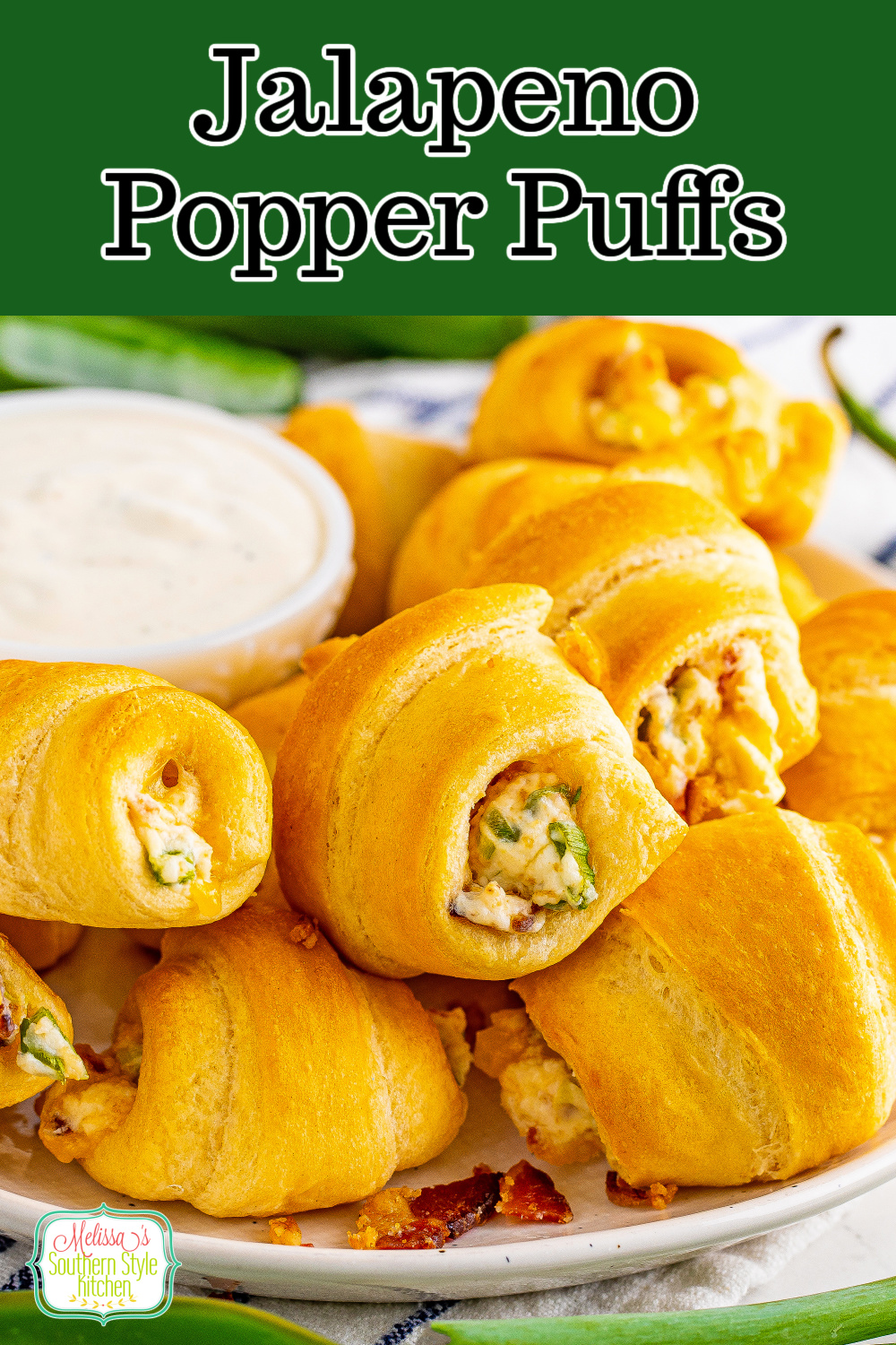 These easy Jalapeno Popper Puffs are stuffed with the same flavors featured in jalapeno poppers wrapped-up in crescent dough. #jalapenopoppers #puffs #bakedjalapenopoppers #crescentrolls #recipesusingcrescentrolls #easypoppersrecipe
