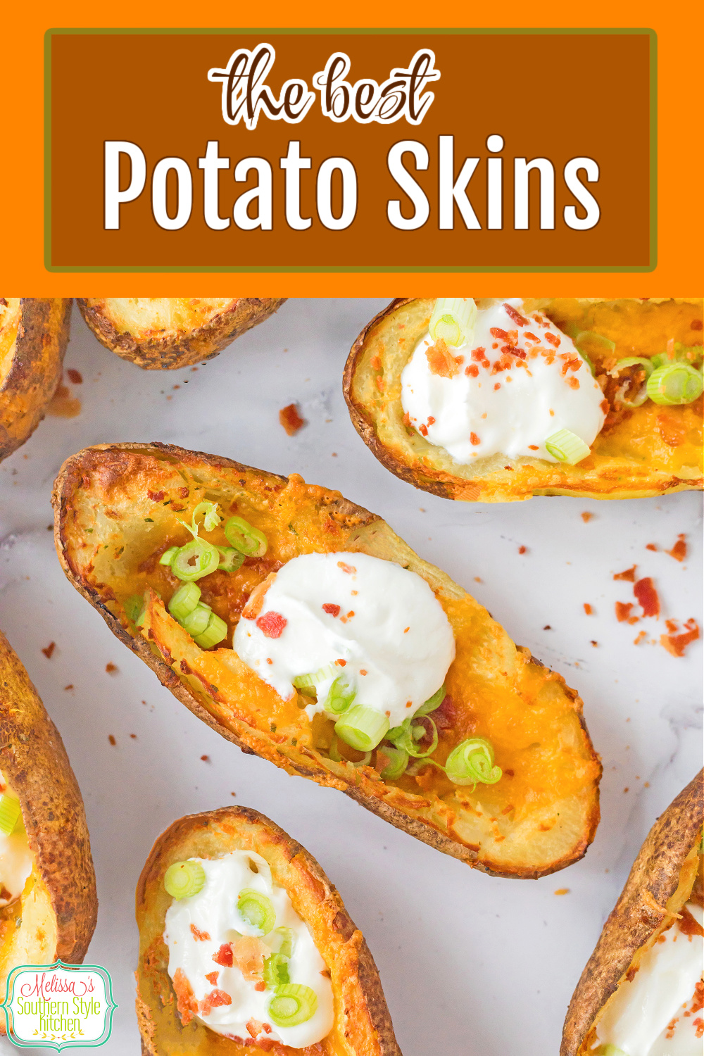 This Potato Skins Recipe will make the perfect addition to your party foods menu! #potatoskins #easypotatorecipes #potatoes #sidedishrecipes #appetizers #potatoappetizers via @melissasssk