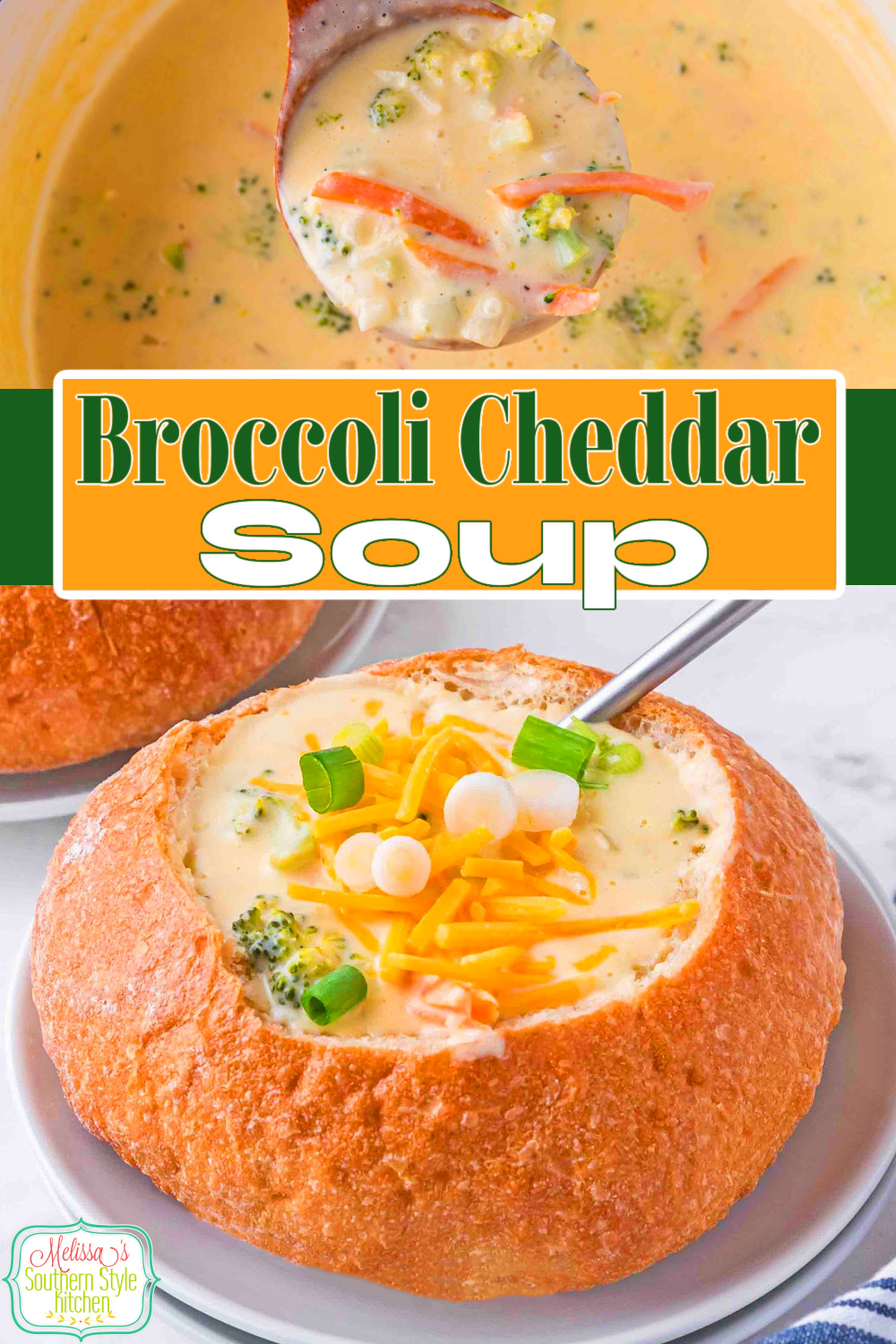 This Copycat Broccoli Cheddar Soup features fresh broccoli florets, carrots and onions and a perfectly seasoned cheddar cheese broth #broccolicheesesoup #copycatbroccolicheddarsoup #panerabroccolicheddarsoup #broccolicheese #broccolicheeserecipes #souprecipes via @melissasssk