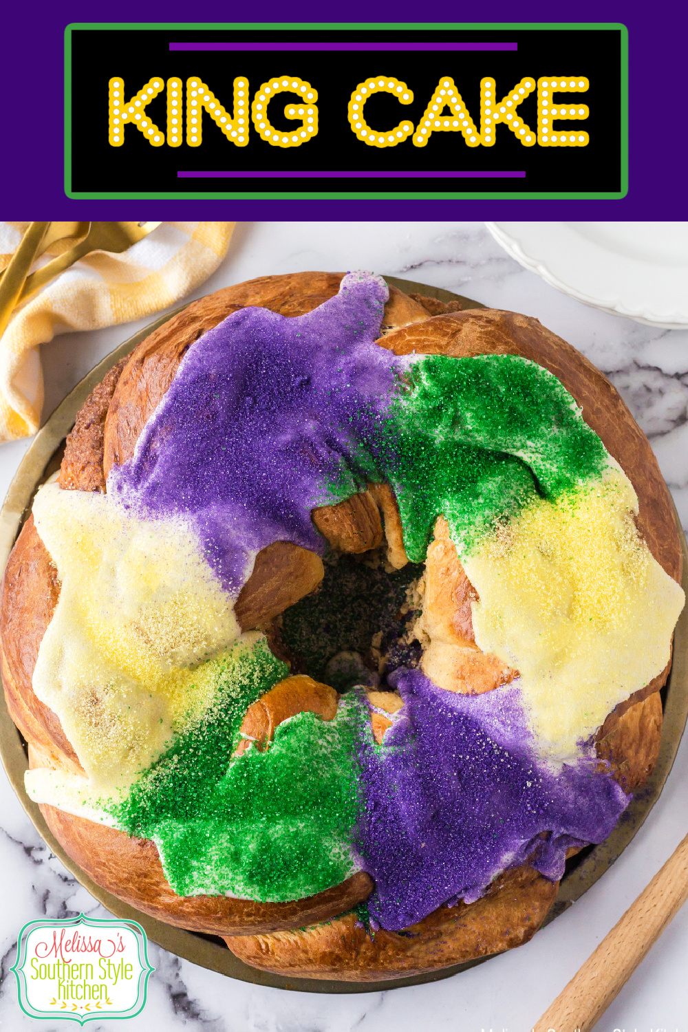 Celebrate Mardis Gras at home with this delicious homemade King Cake #kingcake #coffeecake #neworleans #cakerecipes #mardisgras #sweets #baking #homemadecake #brunch #desserts #neworleansrecipes