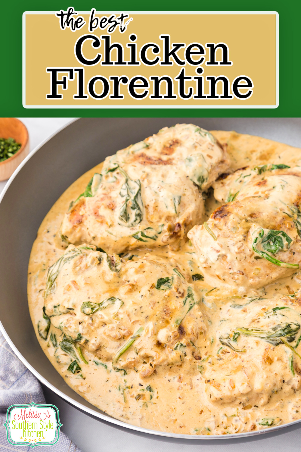 This creamy Chicken Florentine recipe is a five star dish. #chickenrecipes #easychickenrecipes #chickenflorentine #smotheredchicken #chickenbreastrecipes #juicychickenbreasts
