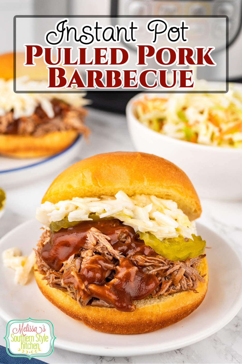 Cook this Pulled Pork in your Instant Pot for a tender and succulent barbecue feast #instantpot #instantpotrecipe #pulledpork #bestpulledpork #pulledporkrecipe #porkshoulder, #porkrecipes #choppedbarbecue via @melissasssk
