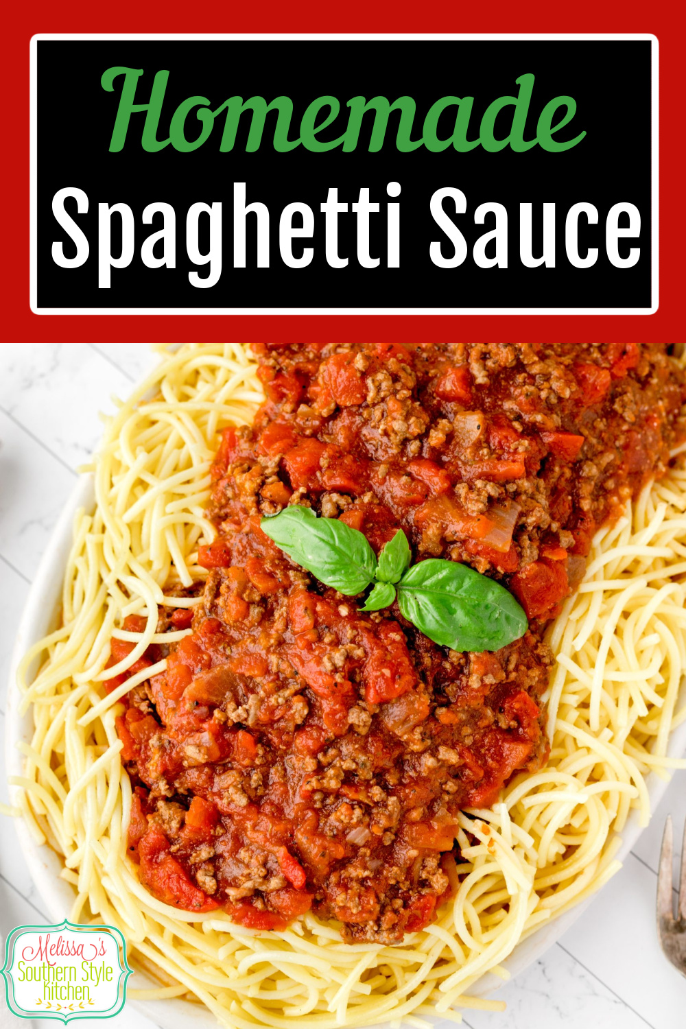 Serve this Homemade Spaghetti Sauce over cooked spaghetti topped with a sprinkle of grated Parmesan cheese and parsley #spaghettisauce #easygroundbeefrecipes #homemadepaghettisauce #Italianfood #spaghettirecipes #bestspaghettisaucerecipe via @melissasssk