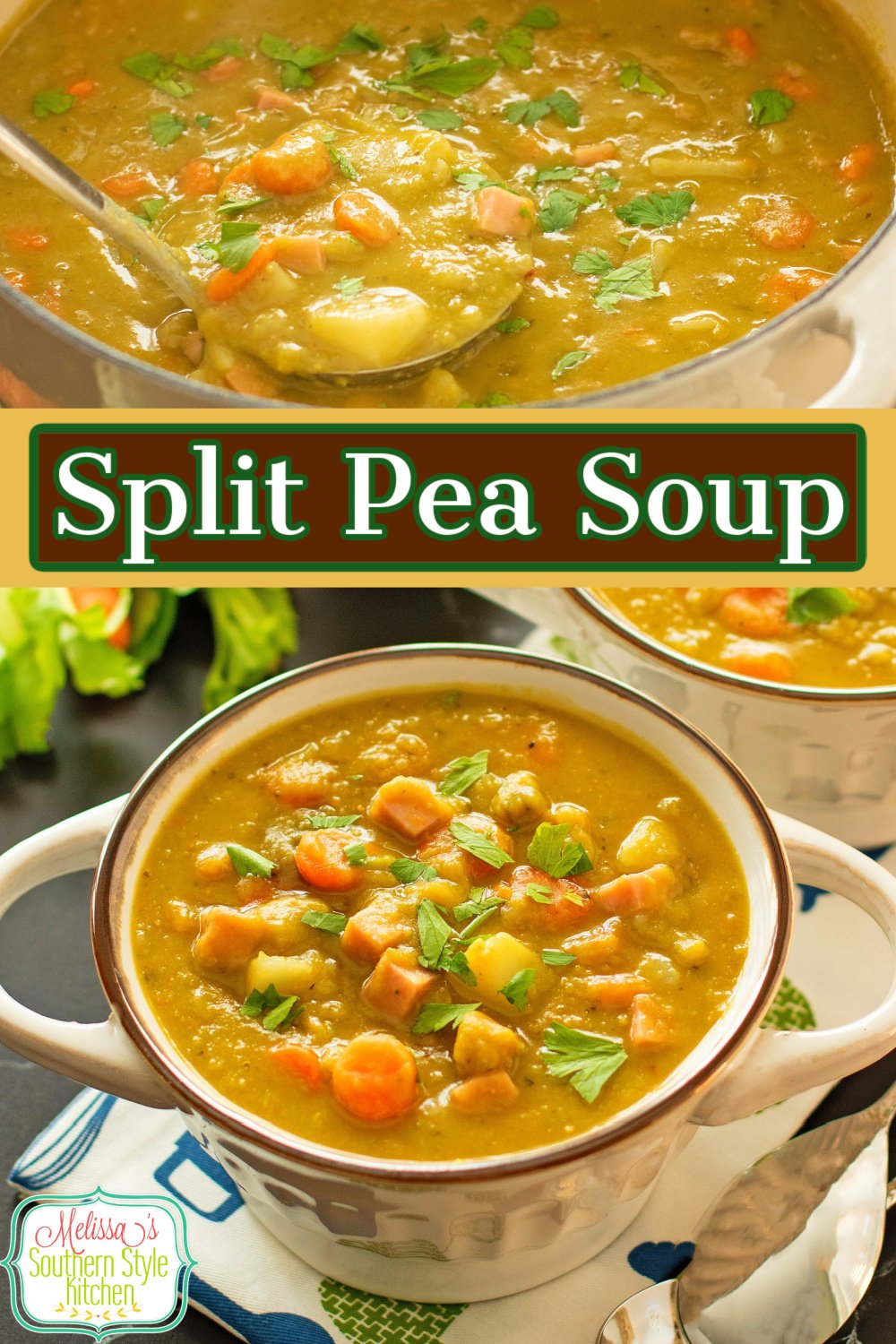 This recipe for Split Pea Soup is delicious served with a side of bread for dipping in the flavor packed broth #splitpeasoup #splitpeas #splitpearecipe #souprecipes #easysouprecipe #greensplitpeasoup #peasoup via @melissasssk