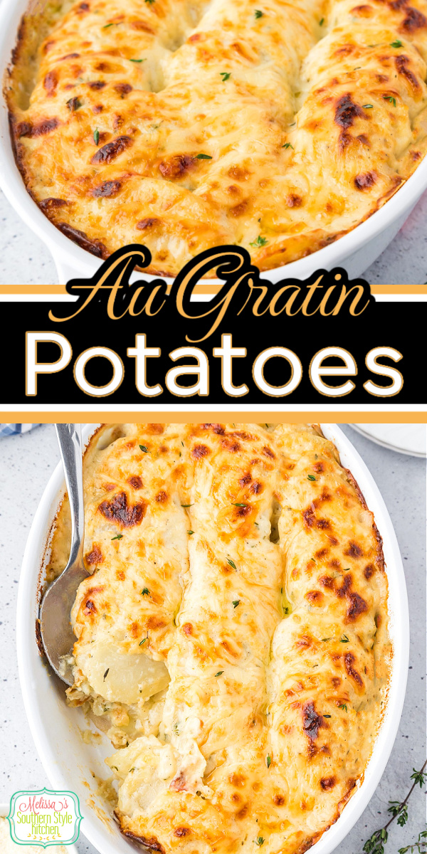 These decadent Au Gratin Potatoes are the ideal side dish for any special occasion #augratinpotatoes #scallopedpotatoes #potatocasserole #easypotatorecipes #bakedscallopedpotatoes #augratinpotatoesrecipe