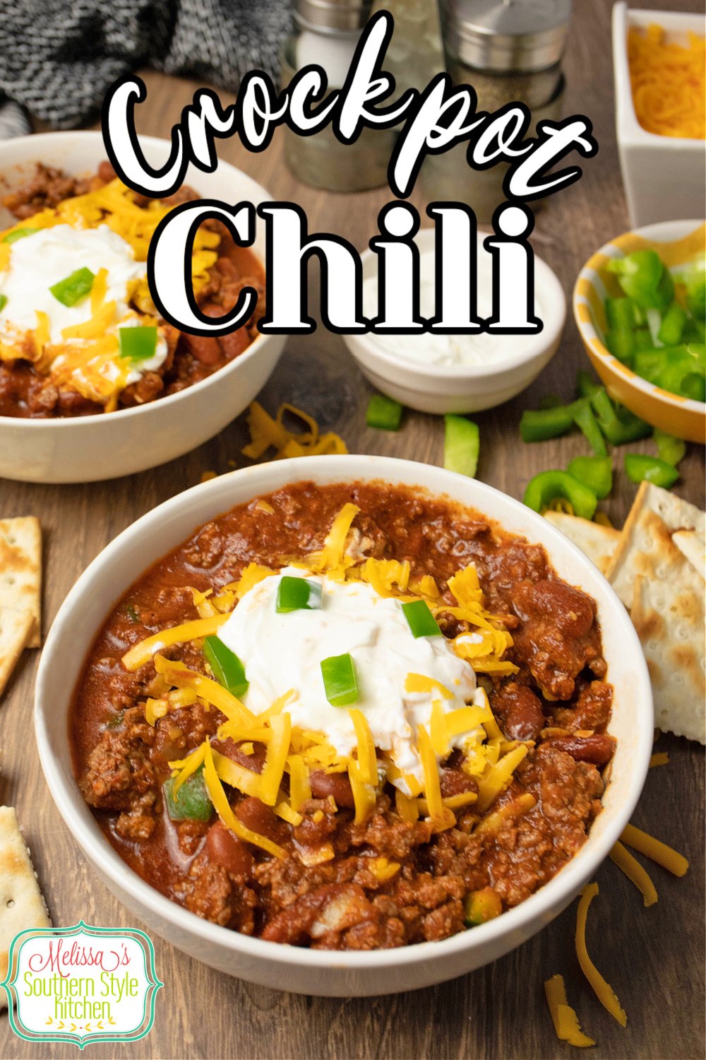 You can feast on a big bowl of this Crockpot Chili Recipe any night of the week or simmer it low and slow for game day grazing. #chili #chilirecipes #crockpotchili #slowcookerchili #easygroundbeefrecipes #beefchili #chiliwithbeans via @melissasssk