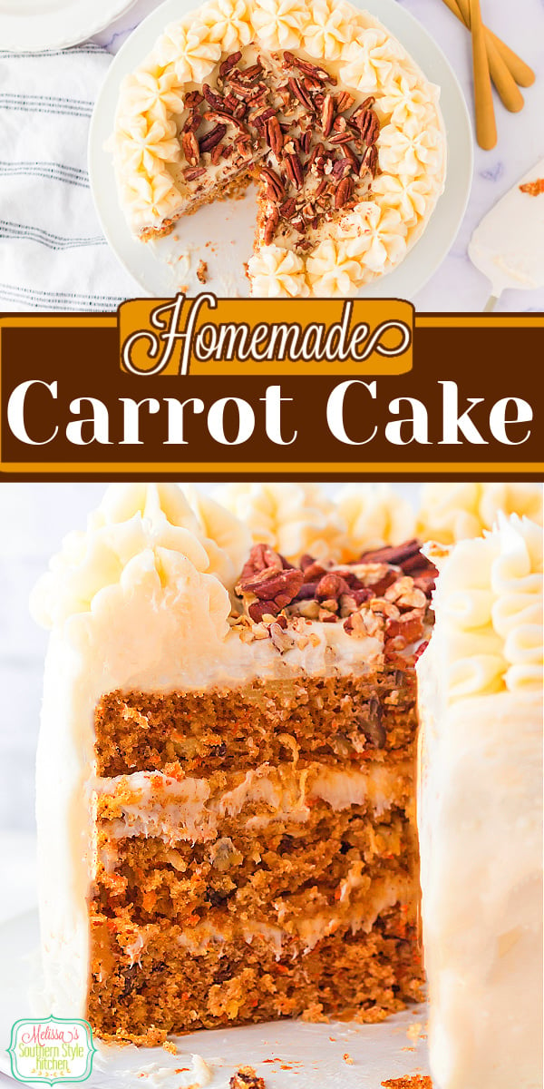 This Carrot Cake is the perfect special occasion cake #carrotcake #easycarrotcake #carrotlayercake #creamcheesefrosting #easycakerecipes #cakerecipes #easterdesserts via @melissasssk