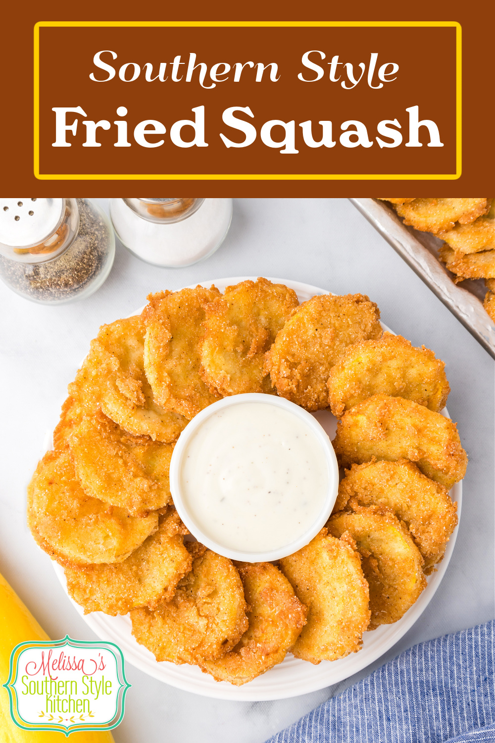 This Southern style Fried Squash can be served as a side dish or an appetizer with your favorite sauces or Ranch dressing for dipping. #friedsquash #squashrecipes #easyfriedsquash #southernstylesquash #cookedsquash #yellowsquash #summersquashrecipes
