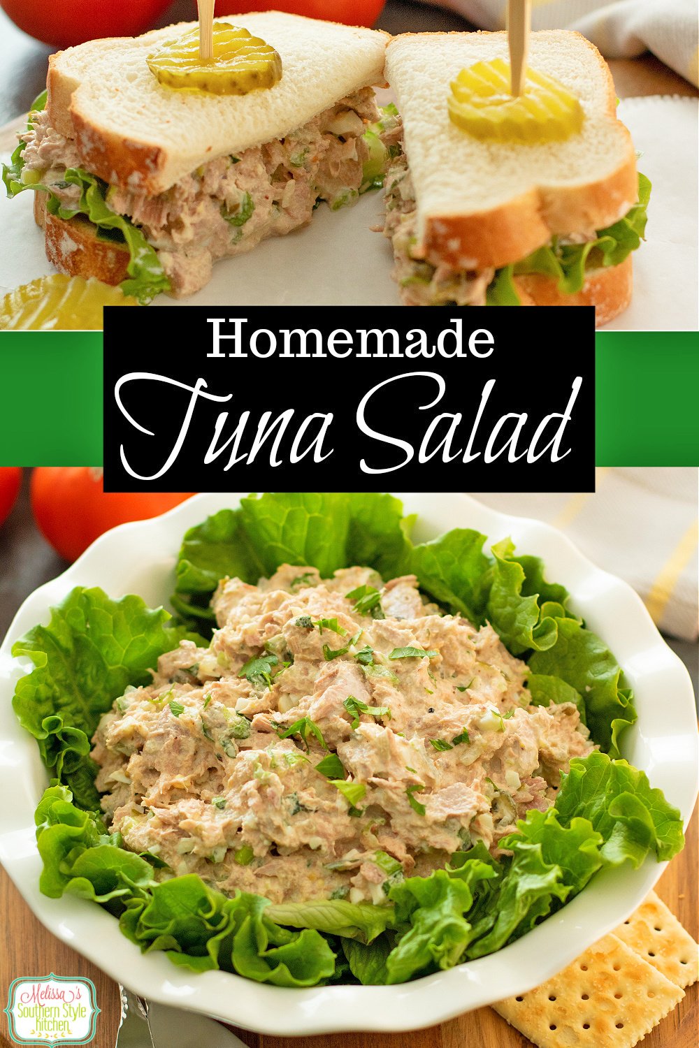 This easy Tuna Salad Recipe can be served on fresh bread, stuffed into buttery croissants, on a bed of lettuce or with crackers. #tunasalad #tunarecipes #cannedtuna #albacoretuna #easyrecipes #saladrecipes #southernstyletuna #eggsalad