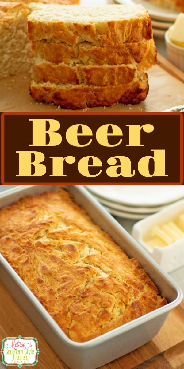 This homemade Beer Bread Recipe only requires 4 ingredients to make! #beerbread #easybreadrecipes #breadrecipes #baking #beerrecipes #bread #easybeerbread via @melissasssk