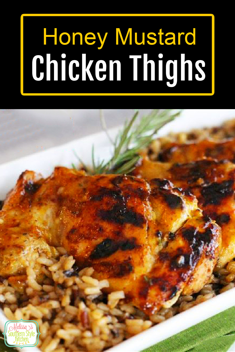 30 minute entrees like these Honey Mustard Glazed Chicken Thighs make a delicious weekday meal #honeymustardchicken #chickenthighs #chickenrecipes #chickenthighsrecipe #grilledchicken #easychickenthighs via @melissasssk