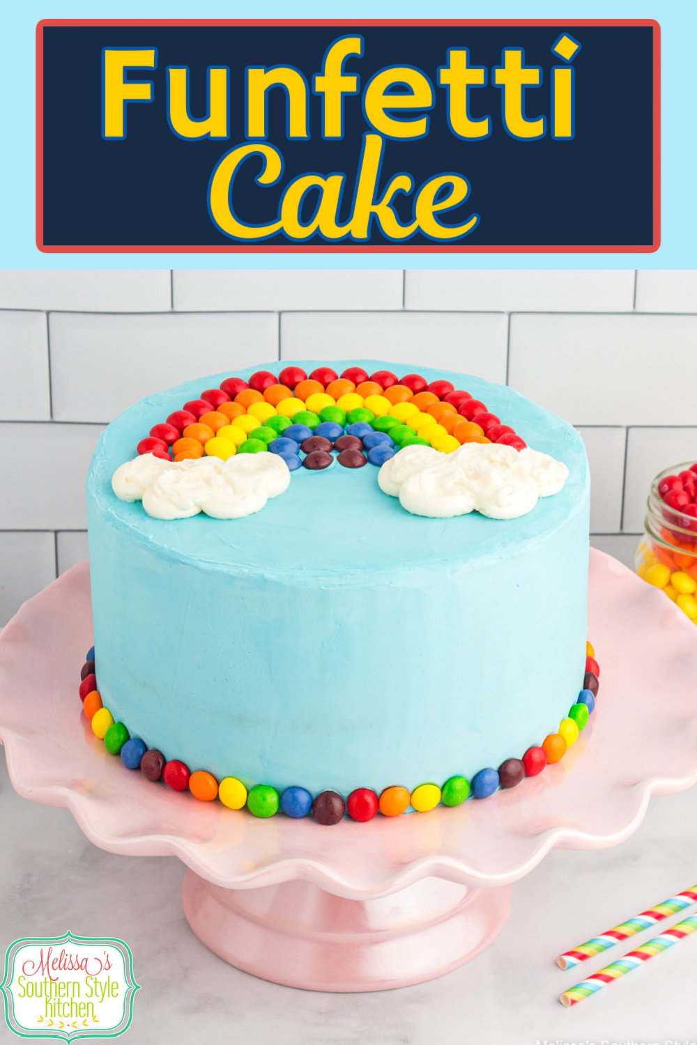 This Funfetti Cake is like a party in your mouth! Serve it for summer picnics, birthday parties, St Patrick's Day and more. #funfetticake #birthdaycake #sprinkles #rainbowcake #partyfood #cakes #cakerecipes via @melissasssk