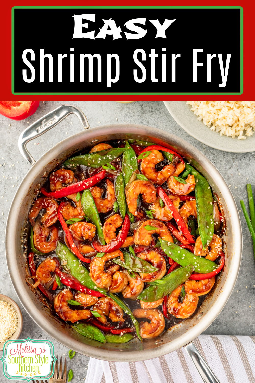 This Asian inspired Shrimp Stir Fry recipe features vibrant colors, fresh vegetables and a sweet and tangy homemade teriyaki sauce. #stirfryrecipe @shrimprecipes #shrimpstirfry #easyshrimprecipes #seafood #Asianfood #teriyakishrimp #teriyakisauce via @melissasssk