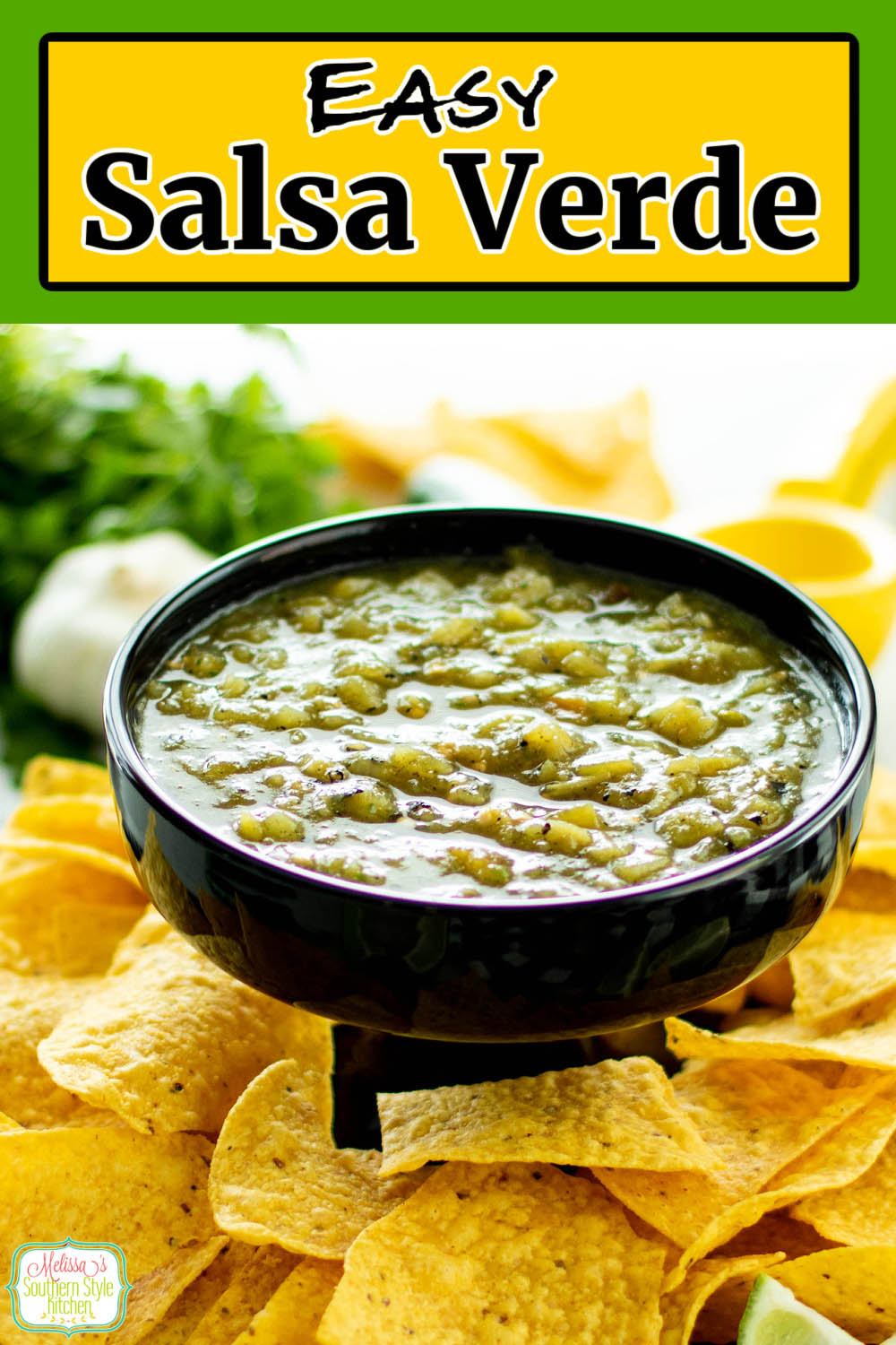 Drizzle this homemade Salsa Verde on tacos, enchiladas and burritos or with tortilla chips for dipping. #salsa #salsaverde #greensalsarecipe #superbowlrecipes #greenchilesalsa #easysalsaverde