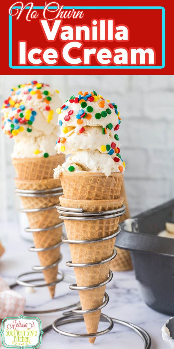 Easy and delicious no churn Vanilla Ice Cream #vanillaicecream #icecreamrecipes #nochurnicecreamrecipes #easyvanillaicecream #desserts #icecreamrecipes #nochurn via @melissasssk