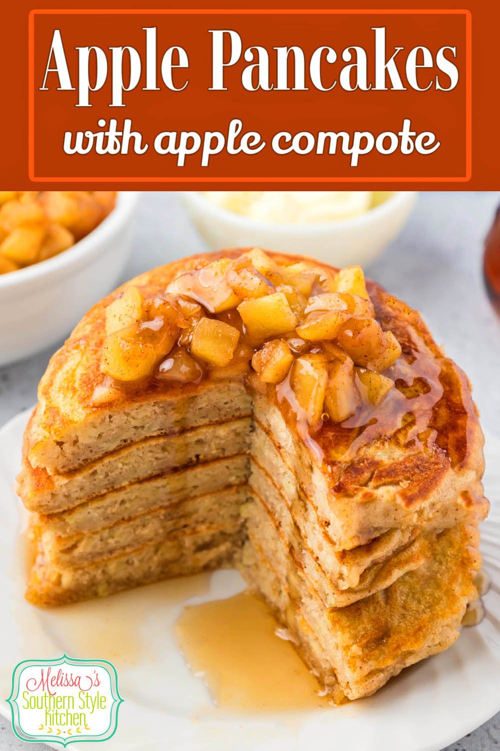 Treat the family to a stack of homemade Apple Pancakes for breakfast or brunch! #pancakes #applepancakes #pancakerecipes #GrannySmithapples #applerecipes #breakfast #brunch via @melissasssk
