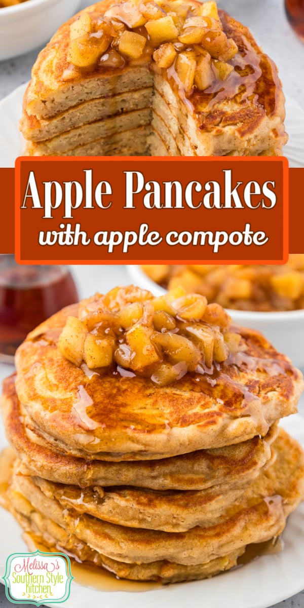 Treat the family to a stack of homemade Apple Pancakes for breakfast or brunch! #pancakes #applepancakes #pancakerecipes #GrannySmithapples #applerecipes #breakfast #brunch via @melissasssk