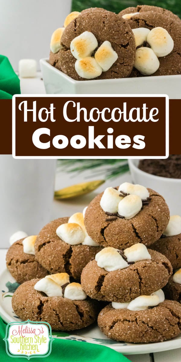 Enjoy these fudgy Hot Chocolate Cookies fresh from the oven while the marshmallows are still gooey and warm. #hotchocolate #chocolatecookies #hotchocolatecookies #christmascookies #cookierecipes via @melissasssk