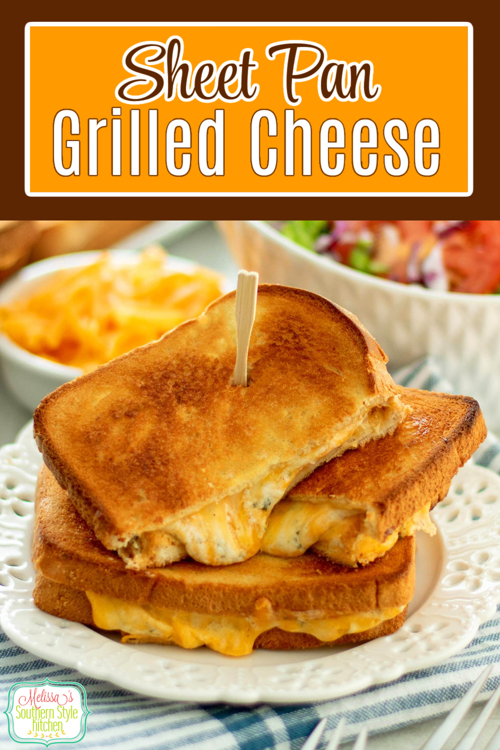 This Sheet Pan Grilled Cheese recipe shows you how to make gooey garlic and herb grilled cheese sandwiches for the family in one fell swoop. #grilledcheese #grilledcheesesandwiches #grilledcheeserecipes #sheetpanmeals #sheetpangrilledcheese #bakedgrilledcheese #garlicbread #garlicherbcheese via @melissasssk