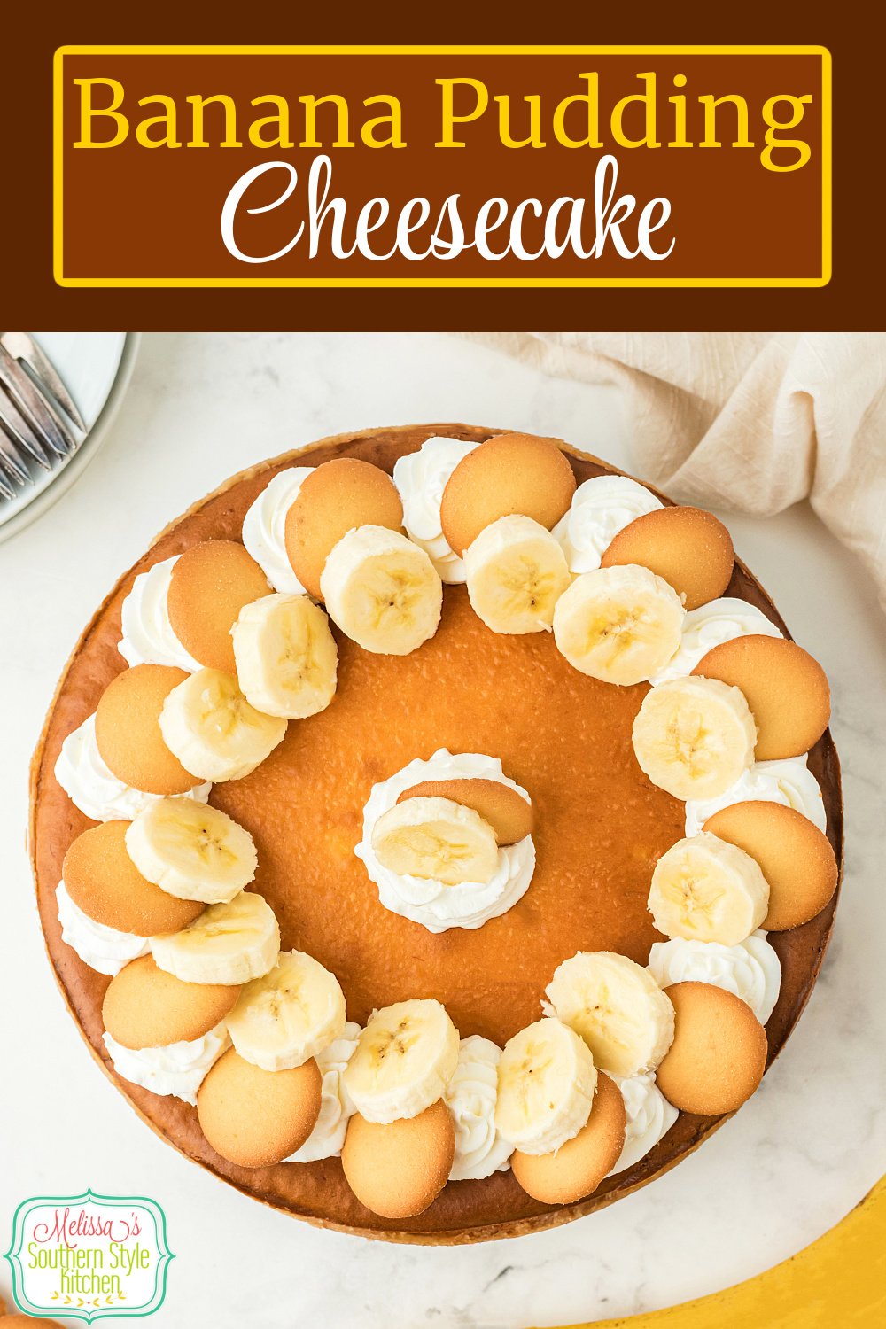 This Banana Pudding Cheesecake recipe combines a fluffy New York style cheesecake with Southern banana pudding. #bananapudding #bananapuddingcheesecake #cheesecakerecipes #easycheeecakerecipe #desserts #southernrecipes #southerndesserts via @melissasssk