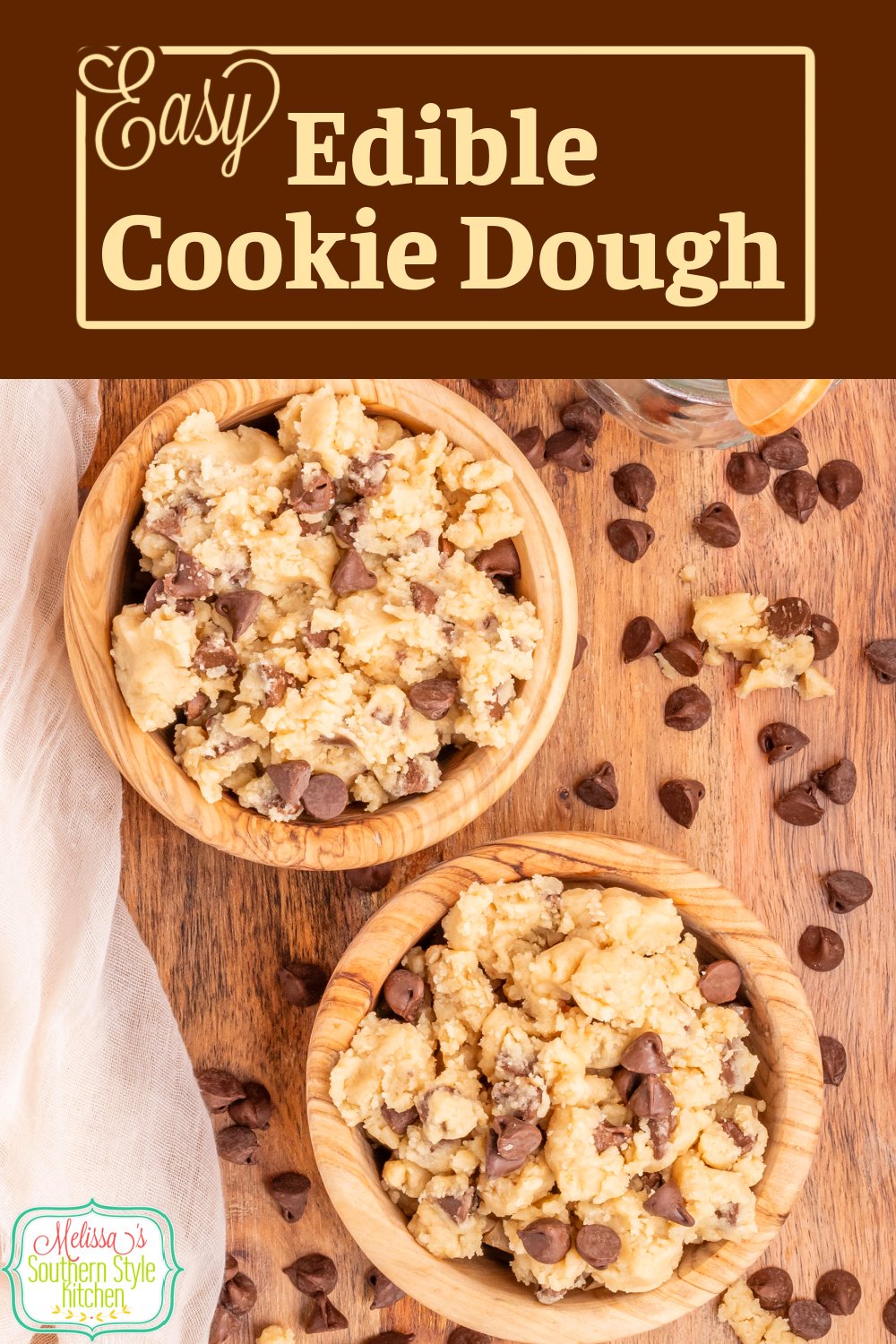 Kids of all ages will scramble to indulge in this Edible Cookie Dough! #cookies #edibleookiedough #cookierecipes #chocolatechipcookies #edibledough #heattreatflour #howtoheattreatflour #easycookiedoughrecipe via @melissasssk