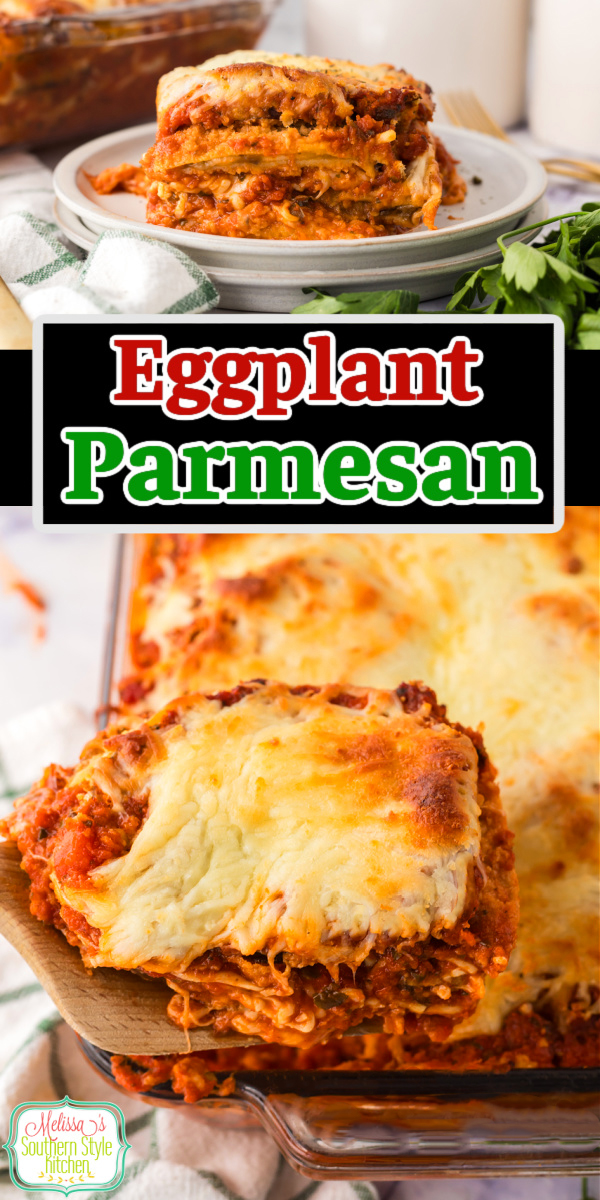 This recipe for Eggplant Parmesan is flavor packed. Serve it with a crisp green salad and garlic bread for a restaurant quality meal at home. #eggplantrecipes #eggplantparmesan #eggplant #Italianeggplantparmesan #easycasseroles #vegetarianrecipes via @melissasssk
