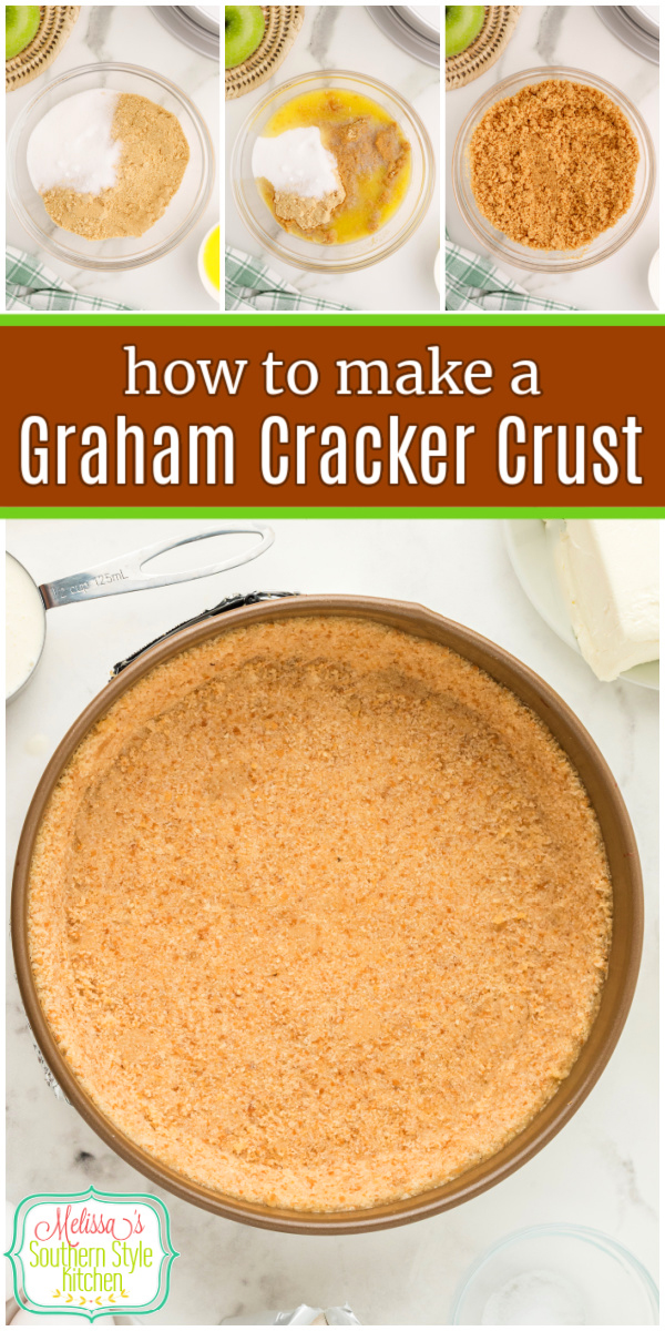 See how to make your own Graham Cracker Crust! #grahamcrackers #grahamcrackercrust #piecrustrecipes #cheesecake #pies #pierecipes #grahamcrackerrecipes via @melissasssk